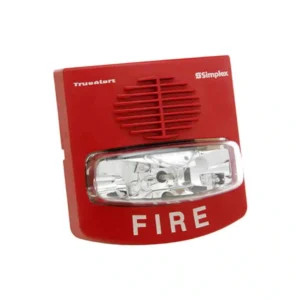 Sirena con estrobo direccionable. Color Rojo, montaje pared.  Modelo: 49AV-WRF SIMPLEX